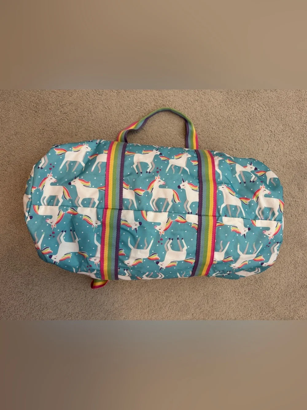 PB Kids Mackenzie Aqua Unicorn Parade Large Duffle Bag